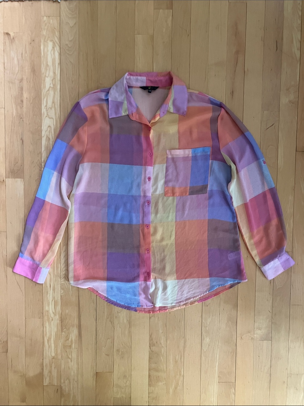 3/$20 Sheer pastel plaid shirt Large g:21